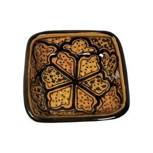Le Souk Tunisia 4” Square Condiment Dish bowl Oil Herb Hand Painted Floral Motif